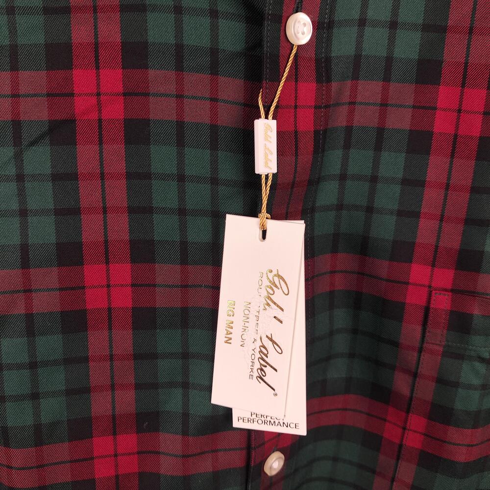 Roundtree & Yorke Shirt Mens 2XB Red Green Plaid Non Iron Long Sleeve Casual